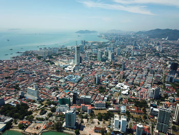 High angle shot of townscape against sky