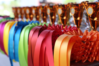 Close-up of colorful ribbons