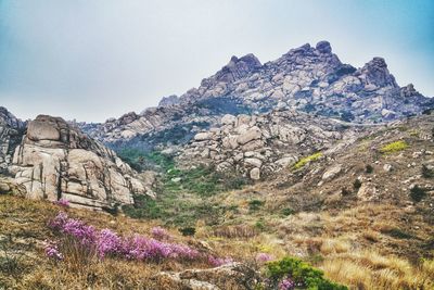 Scenic view of rocky mountains against sky