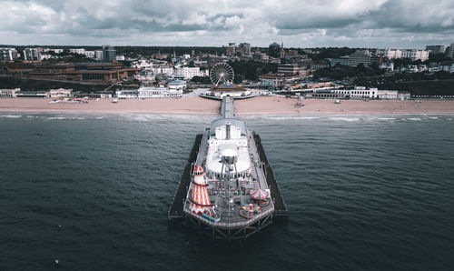 High angle view of boats in sea