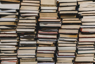 Full frame shot of stacked books 