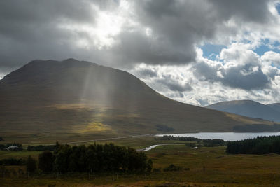 Scenic view of landscape and mountains against sky