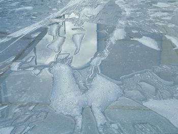 High angle view of frozen water