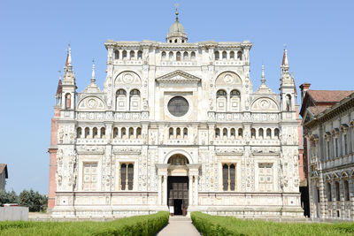 Low angle view of building against clear sky