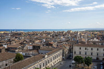 Aerial panorama of catania with the port in the background