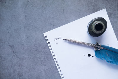 High angle view of pen on table