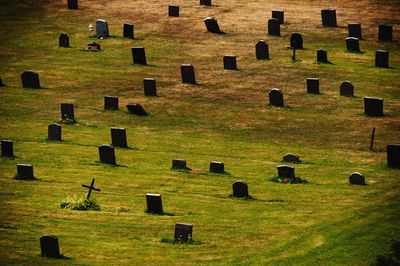 View of cemetery on field