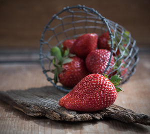 Close-up of strawberries in basket