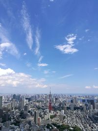 Aerial view of cityscape against cloudy sky