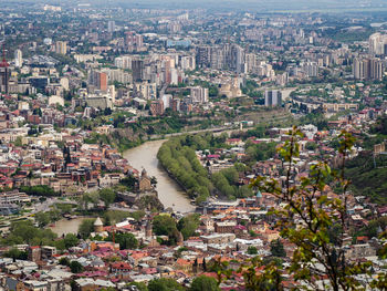 High angle view of buildings in city