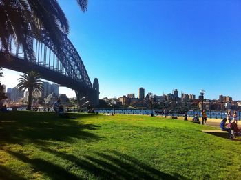 View of city against blue sky