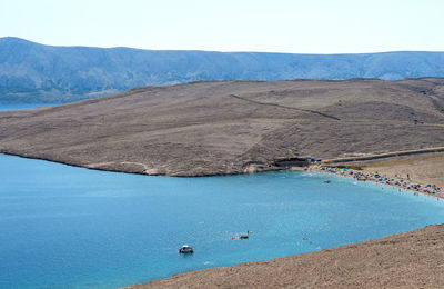 Amazing panoramic view of beautiful rucica beach on pag island in croatia.