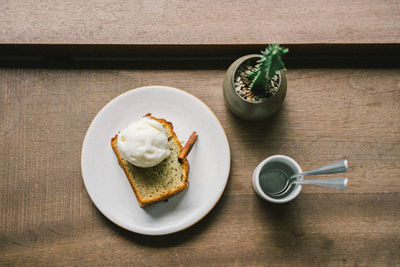 High angle view of breakfast on table