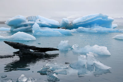 Aerial view of frozen lake against sky