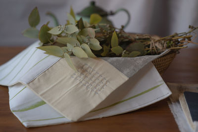 Close-up of open book on table