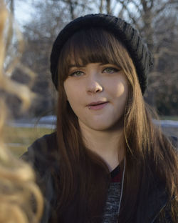 Close-up of teenager with lip piercing