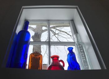Low angle view of blue window