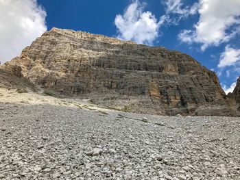 Low angle view of rock formation against sky