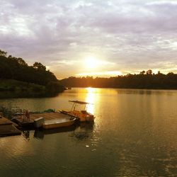 Scenic view of sunset over lake