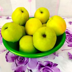 High angle view of apples on table