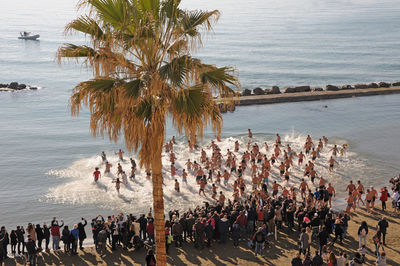 High angle view of people on beach