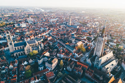 High angle view of buildings in city