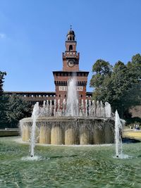 Water fountain against building