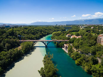 High angle view of bridge over river against sky