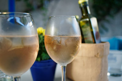 Close-up of beer in glass on table