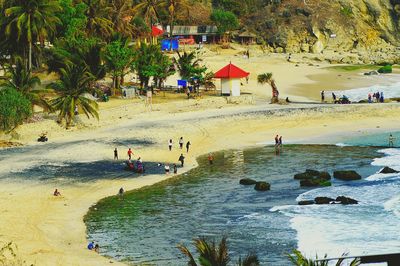 High angle view of people on beach
