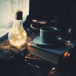 Close-up of coffee cup on table