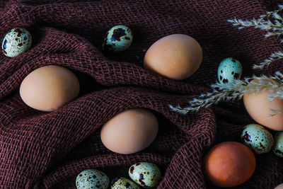 High angle view of easter eggs on table