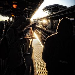 People in city at night