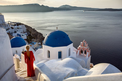 High angle view of building by sea