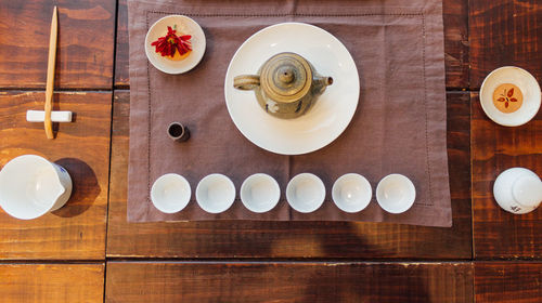 High angle view of breakfast on table
