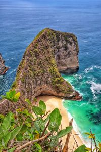 High angle view of rocks on beach