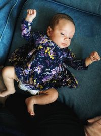 High angle view of baby girl