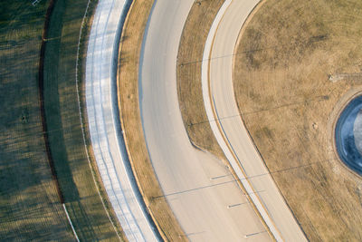 Aerial view of horseracing track on sunny day