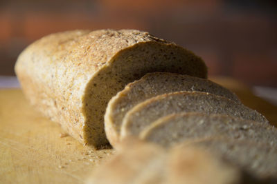 Close-up of bread on cutting board