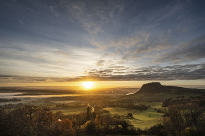 Scenic view of landscape against sky during sunset