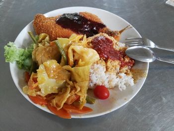 Close-up of breakfast served on table