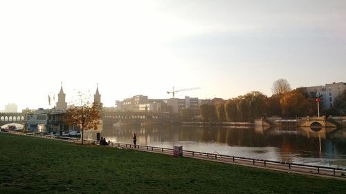 View of city at riverbank