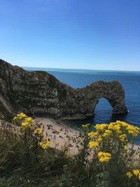 Scenic view of sea against clear sky