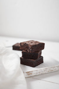 High angle view of chocolate cake on table