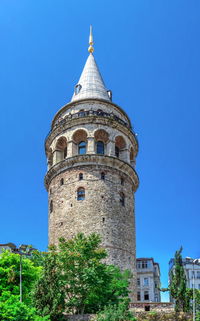 Low angle view of historical building against blue sky