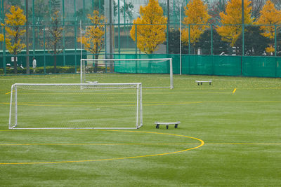 View of soccer field against the wall