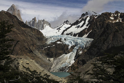 Scenic view of snowcapped mountains against sky