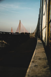 Surface level of railway bridge against sky