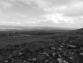 High angle view of landscape against cloudy sky