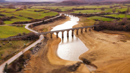 Bridge of the train track over the river